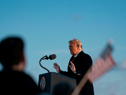 Outgoing US President Donald Trump addresses guests at Joint Base Andrews in Maryland on January 20, 2021. - President Trump and the First Lady travel to their Mar-a-Lago golf club residence in Palm Beach, Florida, and will not attend the inauguration for President-elect Joe Biden. (Photo by ALEX EDELMAN / …