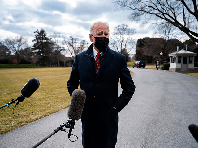 US President Joe Biden speaks to the press as he departs the White House in Washington, DC, on January 29, 2021. - Biden travels to Walter Reed National Military Medical Center in Bethesda, Maryland. (Photo by JIM WATSON / AFP) (Photo by JIM WATSON/AFP via Getty Images)