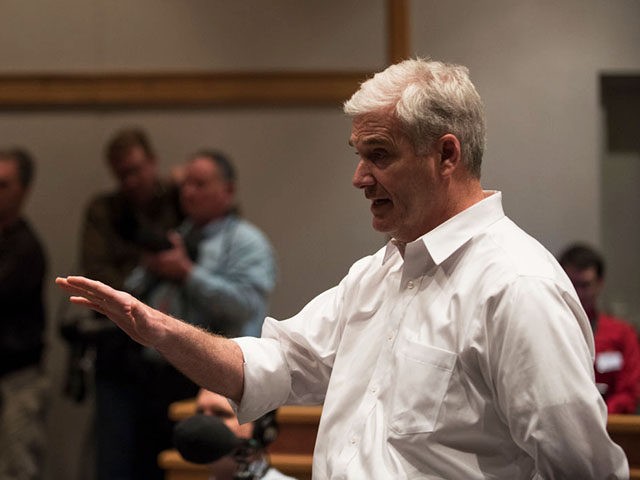 SARTELL, MN - FEBRUARY 22: Rep Tom Emmer (R-MN) responds to a question at a town hall meet