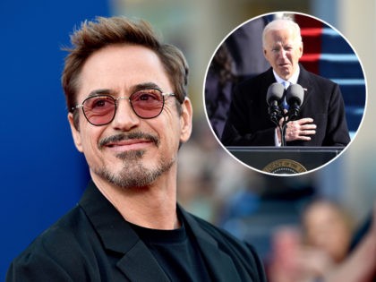 (INSET: President Joe Biden) HOLLYWOOD, CA - JUNE 28: Robert Downey Jr. attends the premiere of Columbia Pictures' "Spider-Man: Homecoming" at TCL Chinese Theatre on June 28, 2017 in Hollywood, California. (Photo by Alberto E. Rodriguez/Getty Images)
