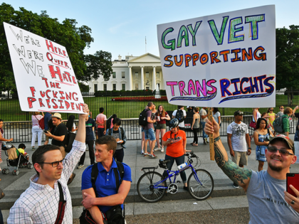 Protesters gather in front of the White House July 26, 2017, in Washington, DC. Trump anno