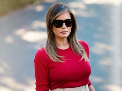 TOPSHOT - US First Lady Melania Trump walks to Marine One prior to departure from the South Lawn of the White House in Washington, DC, July 10, 2018, as US President Donald Trump travels on a week-long trip to Europe, with stops in Brussels, London, Scotland and Helsinki. (Photo by …