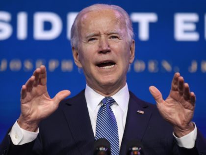 WILMINGTON, DELAWARE - JANUARY 07: U.S. President-elect Joe Biden delivers remarks before announcing his choices for attorney general and other leaders of the Justice Department at The Queen theater January 07, 2021 in Wilmington, Delaware. Biden nominated Judge Merrick Garland to be attorney general, Lisa Monaco to be deputy attorney …