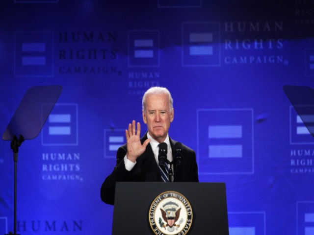 U.S. Vice President Joseph Biden addresses the Spring Equality Convention of Human Rights Campaign (HRC) March 6, 2015 in Washington, DC. Vice President Biden delivered remarks to the members of the nation's largest lesbian, gay, bisexual, and transgender (LGBT) civil rights organization at the convention. (Photo by Alex Wong/Getty Images)