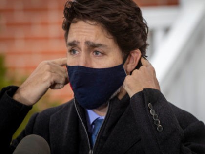 Canadian Prime Minister Justin Trudeau speaks during a Covid-19 pandemic briefing from Rideau Cottage in Ottawa on November 20, 2020. (Photo by Lars Hagberg / AFP) (Photo by LARS HAGBERG/AFP via Getty Images)
