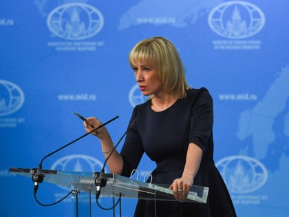 Russian Foreign Ministry spokeswoman Maria Zakharova speaks to the media in Moscow on Marc
