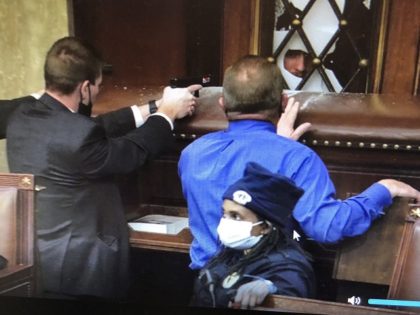 Texas Rep. Troy Nehls stands shoulder to shoulder with Capitol police defending the House Chamber. (Video Screenshot via Rep. Troy Nehls)