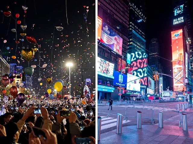 New Year's Eve 2020 Wuhan and Times Square