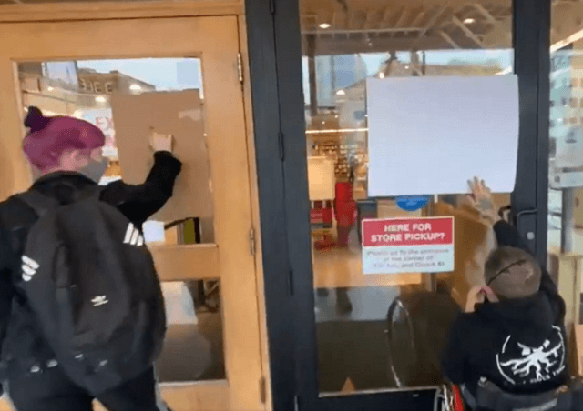 Antifa protesters at Powell's Books in Portland demonstrate against Andy Ngo's book, "Unmasked" (Twitter Video Screenshot/Andy Ngo)