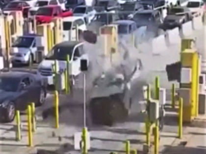 A California man crashes into the steel guard arm at the San Ysidro Port of Entry. (Video Screenshot)