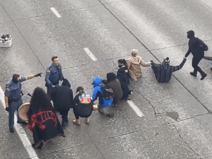 BLM Protesters Shut Down Seattle Freeway on MLK Day. (Twitter Video Screenshot/Andy Ngo)