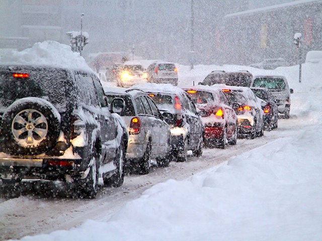 Blizzard on the road. Photo taken 07. februar 2013 in Slovakia Europe town Liptovsky Mikul