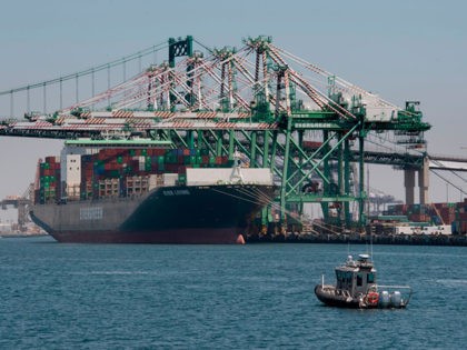 A container ship unloads it's cargo from Asia, at the Long Beach port, California on August 1, 2019. - President Donald Trump announced August 1 that he will hit China with punitive tariffs on another $300 billion in goods, escalating the trade war after accusing Beijing of reneging on more …