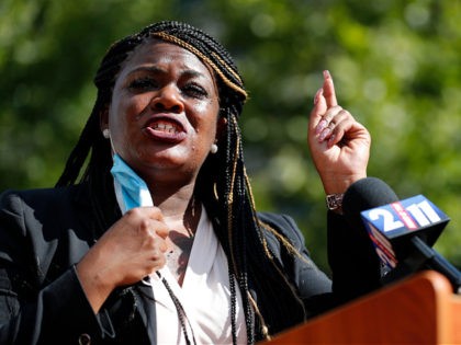 FILE - In this Aug. 5, 2020, file photo, Activist Cori Bush speaks during a news conferenc