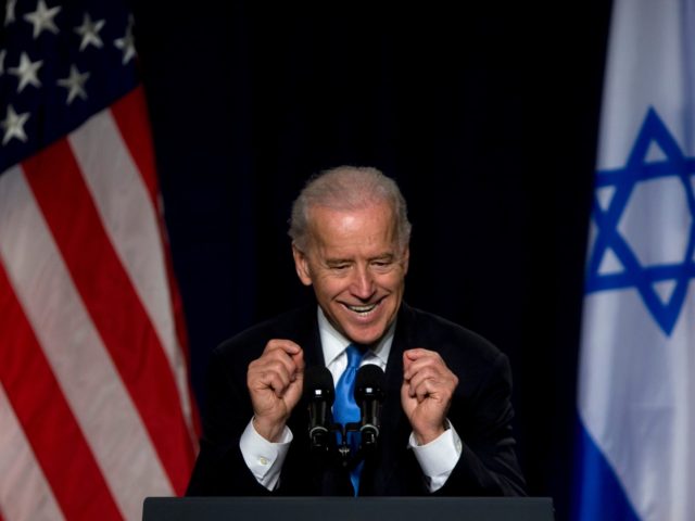 US Vice President Joe Biden gestures during a speech at a Tel Aviv university, on March 11