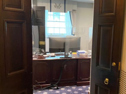 The Biden administration has installed "plexiglass germ shields" at desks throughout the White House's West Wing, according to Bloomberg News's Jennifer Jacobs, who shared photos of the new office accessories via Twitter on Wednesday.