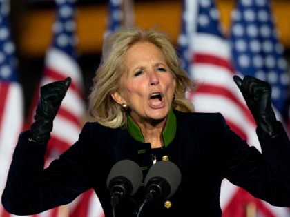 Jill Biden speaks prior to Democratic presidential candidate Joe Biden speaking during a D