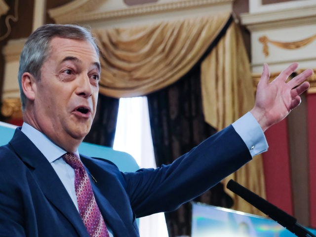 HARTLEPOOL, ENGLAND - NOVEMBER 11: Brexit Party leader Nigel Farage delivers his speech during the Brexit Party general election campaign tour at the Best Western Grand Hotel on November 11, 2019 in Hartlepool, England. Nigel Farage has announced that his party will not stand in 317 seats won by the …