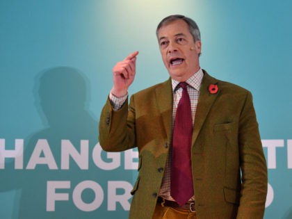 WORKINGTON, ENGLAND - NOVEMBER 06: Brexit party leader Nigel Farage attends an election campaign event at Washington Central Hotel on November 6, 2019 in Workington, England. The UK’s main parties are gearing up for a December 12 general election after the motion was carried in a bid to break the …