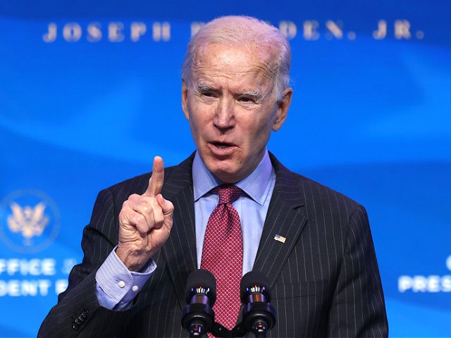 WILMINGTON, DELAWARE - JANUARY 08: U.S. President-elect Joe Biden delivers remarks after he announced cabinet nominees that will round out his economic team, including secretaries of commerce and labor, at The Queen theater on January 08, 2021 in Wilmington, Delaware. Biden announced he is nominating Rhode Island Gov. Gina Raimondo …