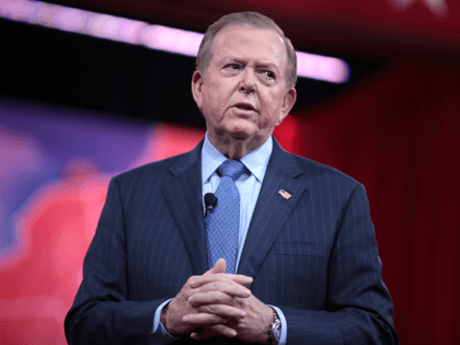 Lou Dobbs speaking at the 2015 Conservative Political Action Conference (CPAC) in National Harbor, Maryland.