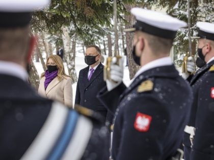 Poland's military stand at attention as President Andrzej Duda welcomes Slovakia's President Zuzana Caputova for a two-day summit with the presidents of Hungary and The Czech Republic marking 30 years of the Visegrad Group, an informal body of political and economic cooperation in the region, at the presidential residence in …