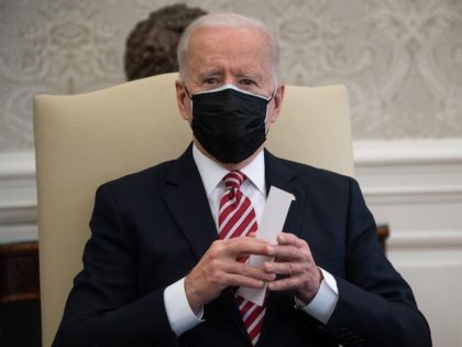 US President Joe Biden speaks during a meeting with labor leaders on February 17, 2021. Former President Donald Trump mocked President Joe Biden's response on vaccines. (Photo by SAUL LOEB/AFP via Getty Images)