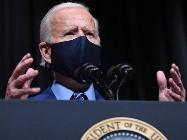 US President Joe Biden speaks during a visit to the National Institutes of Health (NIH) in