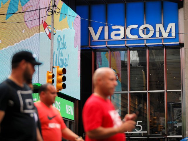 NEW YORK, NY - AUGUST 13: People walk past the Viacom headquarters in Times Square on August 13, 2019 in New York City. Following years of on-and-off talks and negotiations, CBS and Viacom have agreed to merge. The new company will be called ViacomCBS, and Viacom CEO Bob Bakish will …