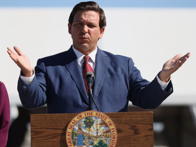 In this January 6, 2021 file photo, Florida Governor Ron DeSantis speaks during a press conference about the opening of a COVID-19 vaccination site. (Joe Raedle/Getty Images)