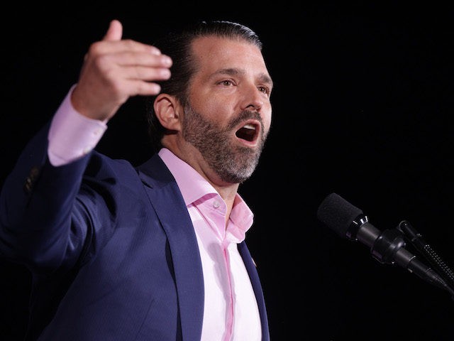 Donald Trump Jr. speaks during a Republican National Committee Victory Rally at Dalton Regional Airport January 4, 2021 in Dalton, Georgia. (Alex Wong/Getty Images)