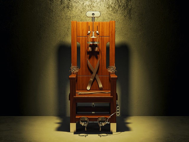 Electric chair in the dark room, 3D rendering