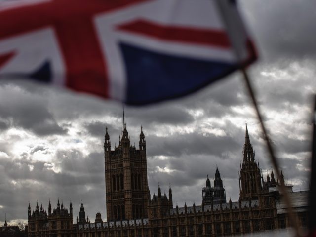 LONDON, ENGLAND - MARCH 13: A Union flag flies outside the Houses of Parliament on March 1