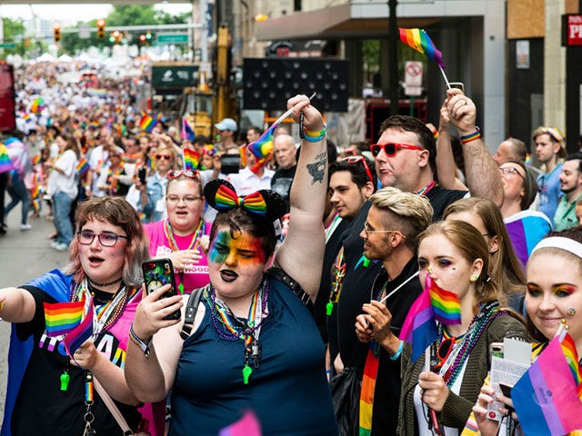 DETROIT, MI - JUNE 09: Locals and onlookers shout and wave rainbow flags during the Motor