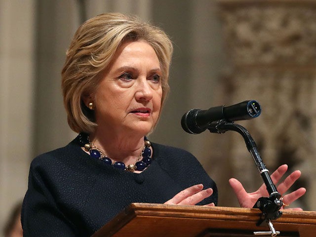 WASHINGTON, DC - MAY 20: Former Secretary of State Hillary Rodham Clinton, speaks about former Rep. Ellen Tauscher, (D-CA) during her memorial service at the Washington National Cathedral, on May 20, 2019 in Washington, DC. Tauscher who served 12 years in Congress also serving as Under Secretary of State for arms control …