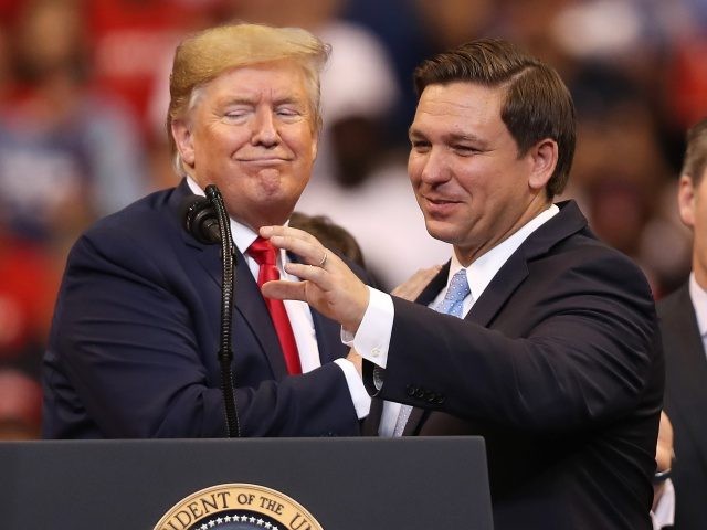 SUNRISE, FLORIDA - NOVEMBER 26: U.S. President Donald Trump introduces Florida Governor Ron DeSantis during a homecoming campaign rally at the BB&T Center on November 26, 2019 in Sunrise, Florida. President Trump continues to campaign for re-election in the 2020 presidential race. (Photo by Joe Raedle/Getty Images)