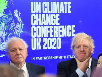LONDON, ENGLAND - FEBRUARY 04: Sir David Attenborough and Prime minister Boris Johnson (R) attend the launch of the UK-hosted COP26 UN Climate Summit, being held in partnership with Italy this autumn in Glasgow, at the Science Museum on February 4, 2020 in London, England. Johnson will reiterate the government's …