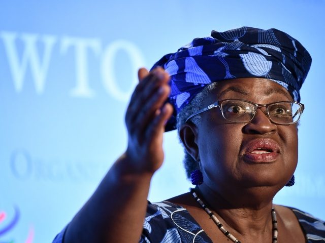Nigerian former Foreign and Finance Minister Ngozi Okonjo-Iweala speaks during a press conference on July 15, 2020, in Geneva, following her hearing before World Trade Organization 164 member states' representatives, as part of the application process to head the WTO as Director General. (Photo by Fabrice COFFRINI / AFP) (Photo …