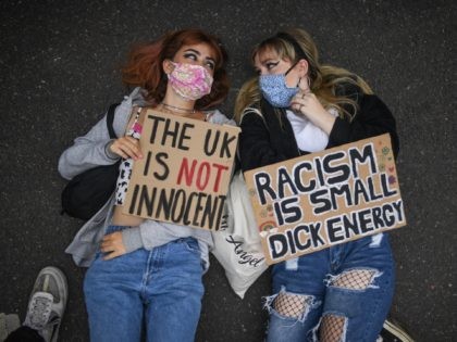 LONDON, ENGLAND - AUGUST 30: Black Lives Matter protesters are seen staging a lie down dur