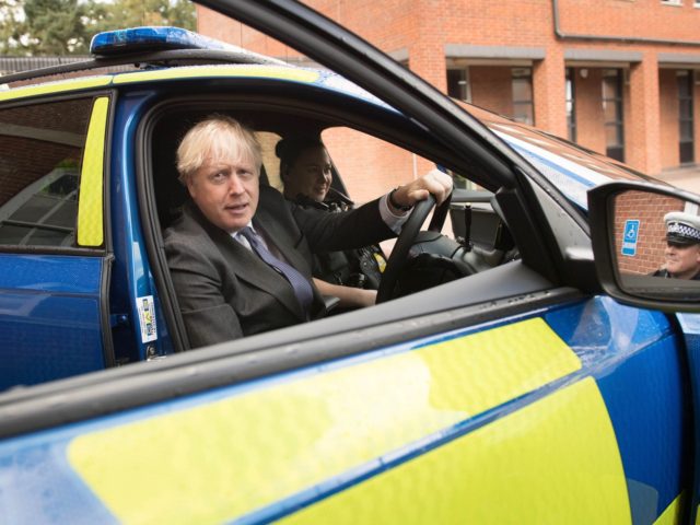 Britain's Prime Minister Boris Johnson gestures during a visit to Northamptonshire Police Headquarters in Northampton on September 24, 2020. (Photo by Stefan Rousseau / POOL / AFP) (Photo by STEFAN ROUSSEAU/POOL/AFP via Getty Images)