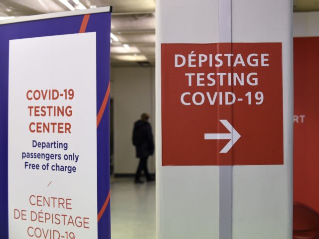A photograph taken on November 6, 2020 shows the sign of a Covid-19 test centre installed at Orly airport, near Paris. (Photo by ERIC PIERMONT / AFP) (Photo by ERIC PIERMONT/AFP via Getty Images)