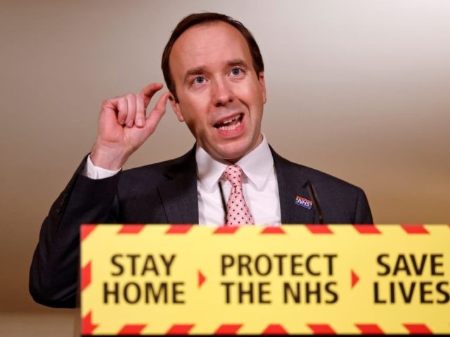 Britain's Health Secretary Matt Hancock speaks during a virtual press conference insi