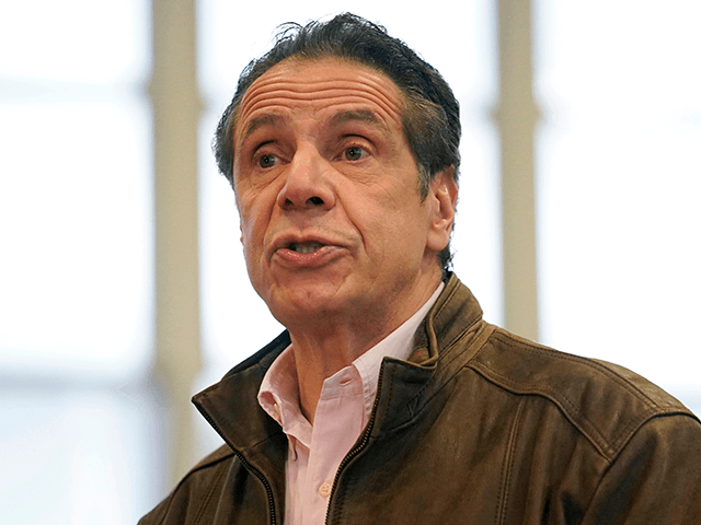 New York Governor Andrew Cuomo speaks during a news conference at a vaccination site in th
