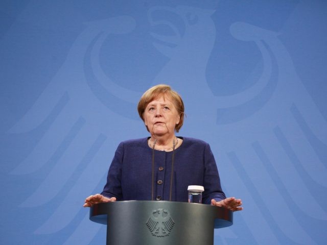 BERLIN, GERMANY - FEBRUARY 25: German Chancellor Angela Merkel speaks after a virtual Euro