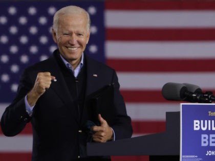 In this September 2020 photo, Joe Biden gestures during a campaign stop outside Johnstown Train Station in Johnstown, Pennsylvania. (Alex Wong/Getty Images)