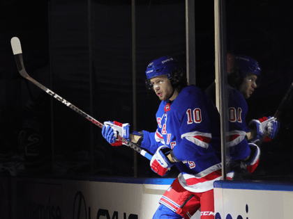 Artemi Panarin #10 of the New York Rangers skates out to play against the New York Islanders at Madison Square Garden on January 16, 2021 in New York City. The Rangers shutout the Islanders 5-0. (Photo by Bruce Bennett/Getty Images)