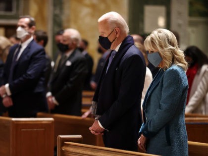 In this January 20, 2021 file photo, Joe Biden attends services at the Cathedral of St. Ma