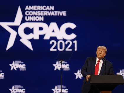 Former President Donald Trump addresses the Conservative Political Action Conference held in the Hyatt Regency on February 28, 2021 in Orlando, Florida. Begun in 1974, CPAC brings together conservative organizations, activists, and world leaders to discuss issues important to them. (Photo by Joe Raedle/Getty Images)
