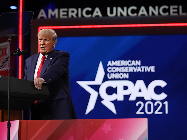 Former U.S. President Donald Trump addresses the Conservative Political Action Conference (CPAC) held in the Hyatt Regency on February 28, 2021 in Orlando, Florida. Begun in 1974, CPAC brings together conservative organizations, activists, and world leaders to discuss issues important to them. (Photo by Joe Raedle/Getty Images) Former U.S. President Donald Trump addresses the Conservative Political Action Conference (CPAC) held in the Hyatt Regency on February 28, 2021 in Orlando, Florida. Begun in 1974, CPAC brings together conservative organizations, activists, and world leaders to discuss issues important to them. (Photo by Joe Raedle/Getty Images)