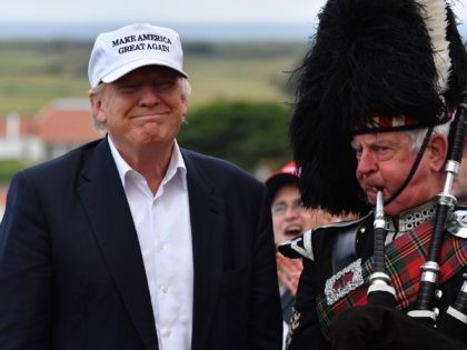 AYR, SCOTLAND - JUNE 24: Presumptive Republican nominee for US president Donald Trump speaks as he reopens his Trump Turnberry Resort on June 24, 2016 in Ayr, Scotland. (Photo by Jeff J Mitchell/Getty Images)